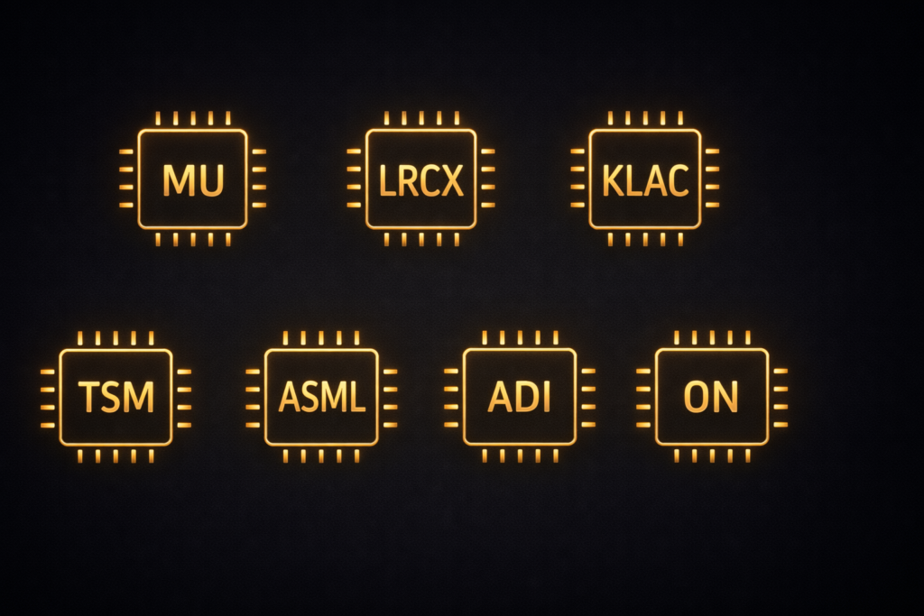 Seven semiconductor stock tickers: MU, LRCX, KLAC, TSM, ASML, ADI, ON – the top undervalued chip stocks for 2026.